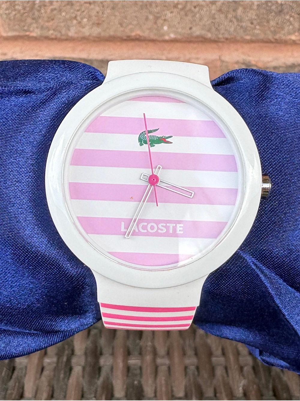 Lacoste White & Pink Striped Silicone Watch